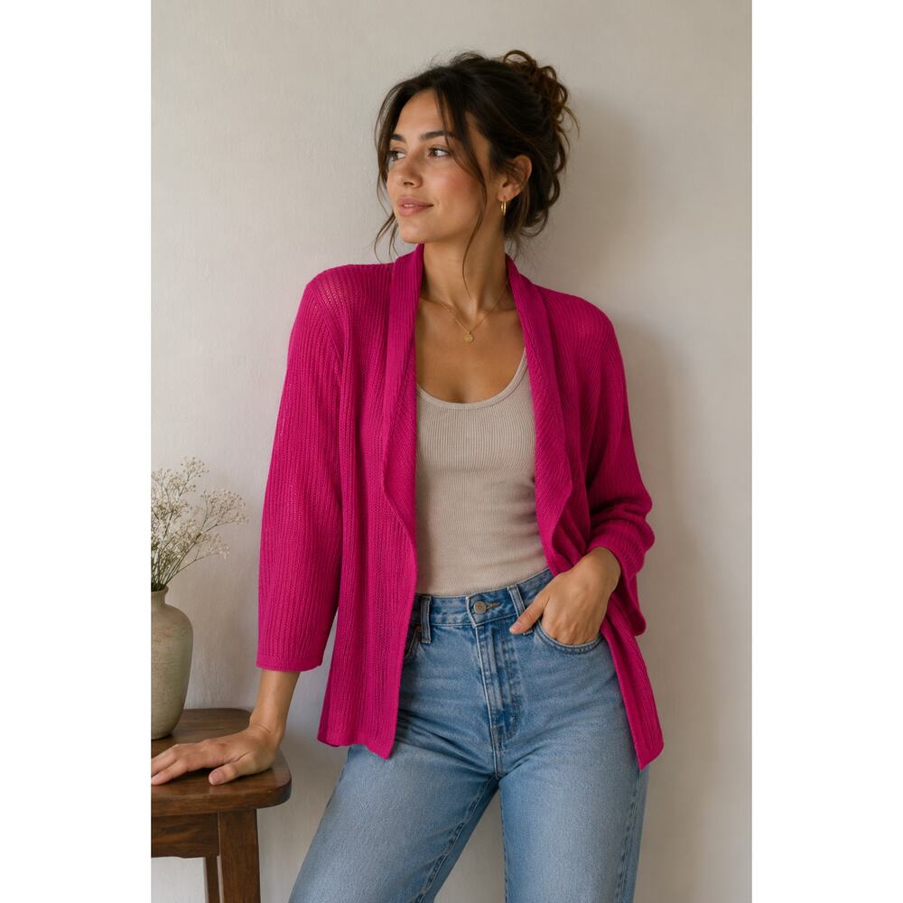 Coldwater Creek Coastal Grandmother Cardigan Womens M Pink Sheer Beachy Boho